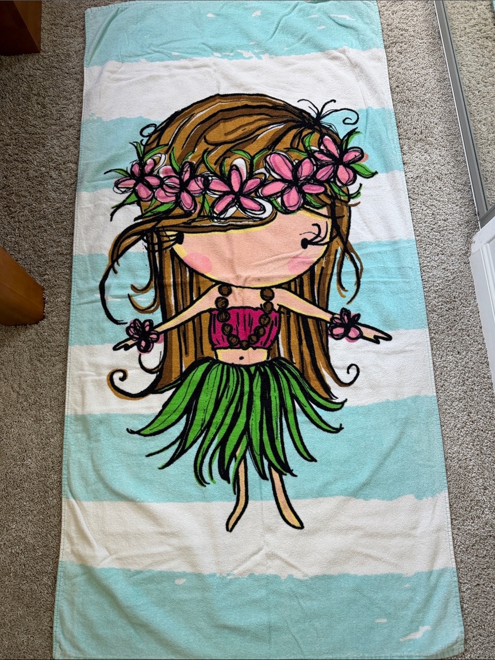 Hula Girl Beach Towel - Aqua Stripe